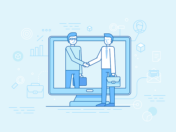 cartoon image of 2 businessmen shaking hands